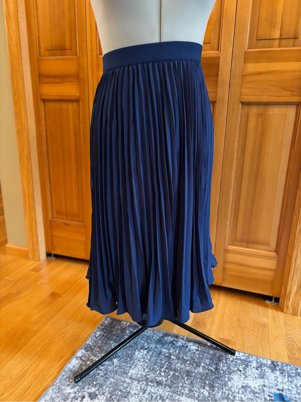 Grace Karin Navy Blue Accordion Pleated Midi Skirt - Size XL